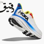 کتونی ورزشی هوکا کلیفتون HOKA CLIFTON 9 سفید بند رنگی سایز 2/3 42