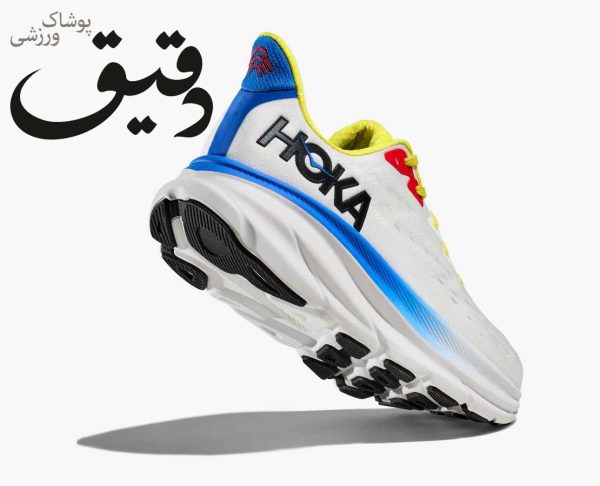 کتونی ورزشی هوکا کلیفتون HOKA CLIFTON 9 سفید بند رنگی سایز 2/3 42