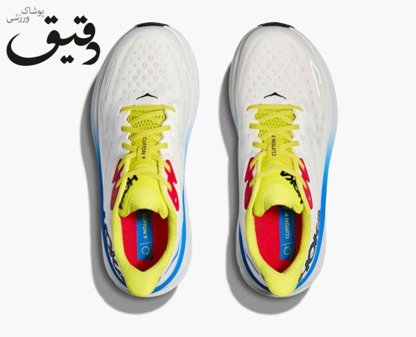کتونی ورزشی هوکا کلیفتون HOKA CLIFTON 9 سفید بند رنگی سایز 2/3 42